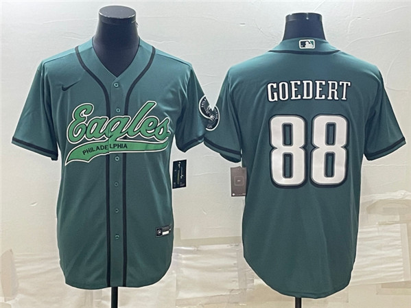 Men's Philadelphia Eagles #88 Dallas Goedert Green With Patch Cool Base Stitched Baseball Jersey